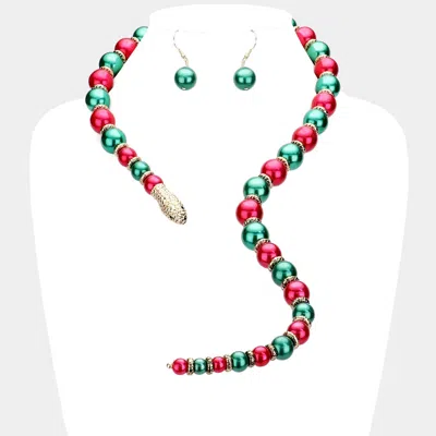 Fashnzfab Pearl Beaded Snake Open Necklace In Multi
