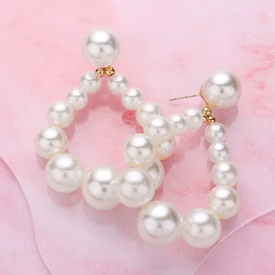 Fashnzfab Pearl Beaded Teardrop Dangle Earrings - Cream, Gold In White