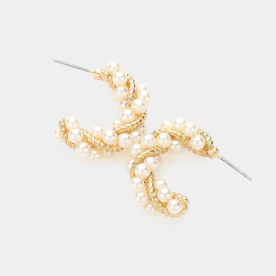 Fashnzfab Pearl Beaded Twisted Wrapped Hoop Earrings In Gold