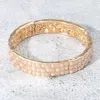 Fashnzfab Pearl Beads Paved Stretch Bracelet Cream In Gold