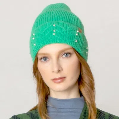 Fashnzfab Pearl Beanie Hat In Green