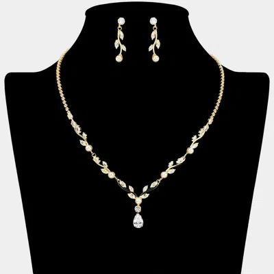 Fashnzfab Pearl Bezel Marquise Cz Stone Cluster Link Vine Necklace In Multi