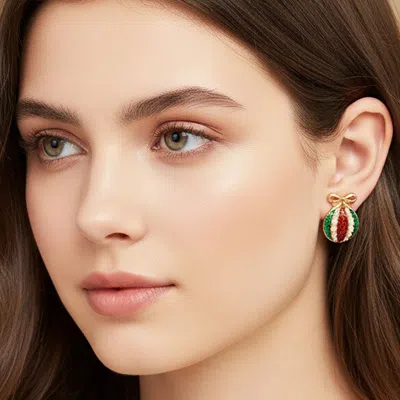 Fashnzfab Pearl Bow Accent Glitter Christmas Ornament Stud Earrings In Multi