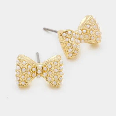 Fashnzfab Pearl Bow Stud Earrings In Gold