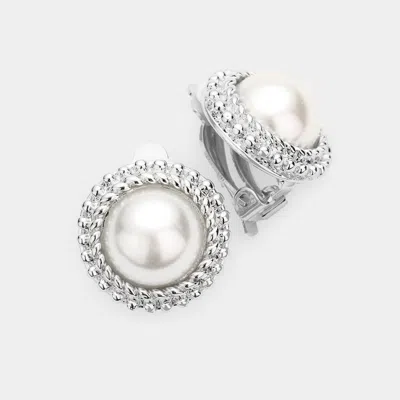 Fashnzfab Pearl Braid Metal Trim Clip On Earrings In Silver
