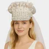 Fashnzfab Pearl Bride Lettering Rhinestone Floral Embellished Bridal Cowboy Veil Hat In White
