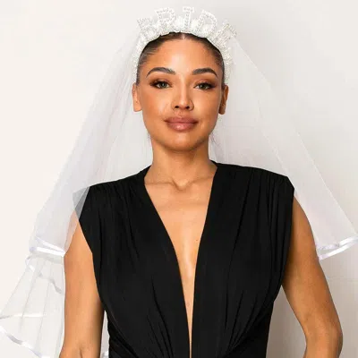 Fashnzfab Pearl Bride Message Headband Bridal Wedding Bachelorette Veil In White