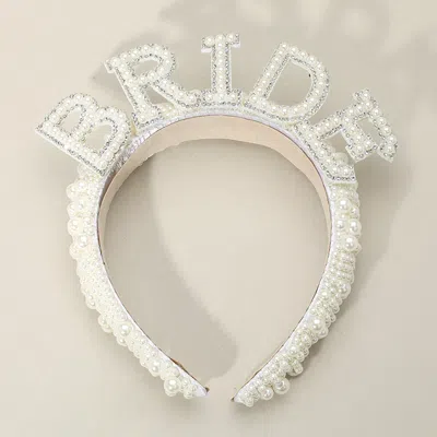 Fashnzfab Pearl Bride Message Pointed Headband - Clear In White