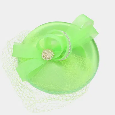 Fashnzfab Pearl Brooch Pointed Mesh Bow Fascinator / Headband In Green