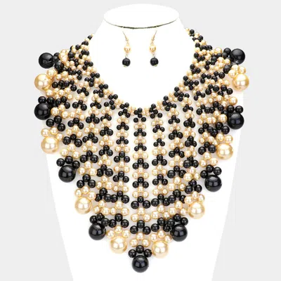 Fashnzfab Pearl Bubble Collar Statement Necklace In Black