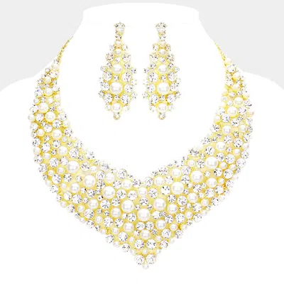 Fashnzfab Pearl Bubble Stone Cluster Bib Necklace In Gold