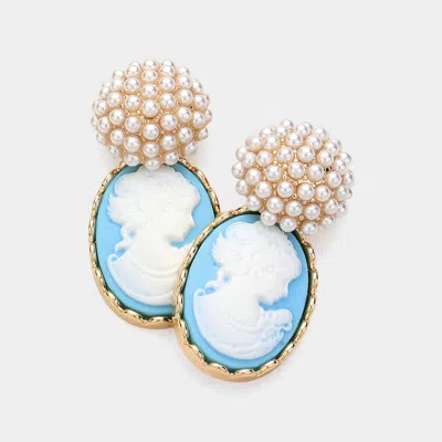Fashnzfab Pearl Cameo Dangle Earrings In Blue