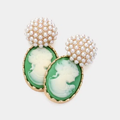 Fashnzfab Pearl Cameo Dangle Earrings In Gold