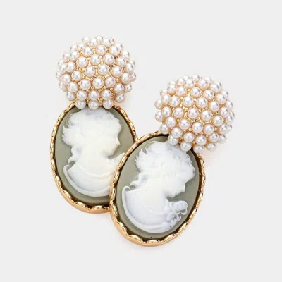 Fashnzfab Pearl Cameo Dangle Earrings In Gray