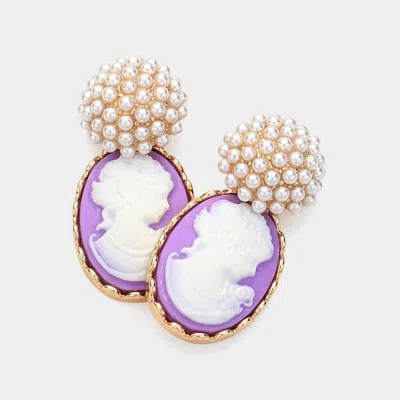 Fashnzfab Pearl Cameo Dangle Earrings In Multi