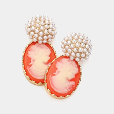 Fashnzfab Pearl Cameo Dangle Earrings In Pink