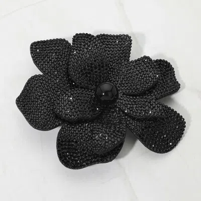 Fashnzfab Pearl Center Bling Studded Floral Statement Brooch Hair Clip In Black