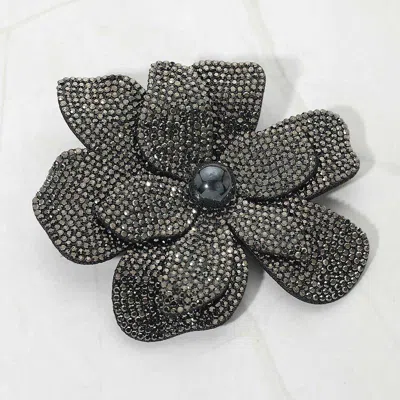 Fashnzfab Pearl Center Bling Studded Floral Statement Brooch Hair Clip In Blue