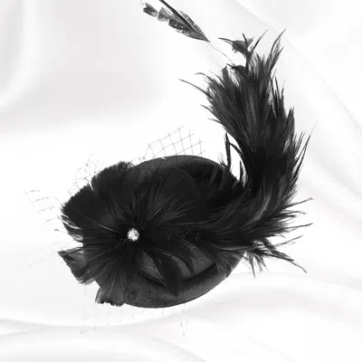 Fashnzfab Pearl Center Floral Feather Accent Elegant Headpiece Fascinator Hair Clip In Black