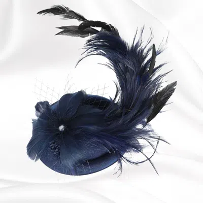 Fashnzfab Pearl Center Floral Feather Accent Elegant Headpiece Fascinator Hair Clip In Blue