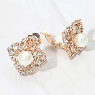 Fashnzfab Pearl Center Rhinestone Pave Flower Clip On Earrings In Multi