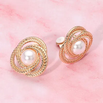 Fashnzfab Pearl Center Textured Metal Knot Frame Clip On Earrings In Multi