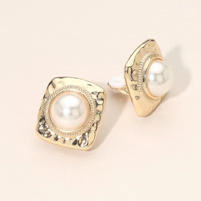 Fashnzfab Pearl Center Textured Panel Clip On Earrings In Gold