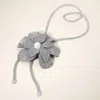 Fashnzfab Pearl Centered Bling Studded Flower Pointed Bolo Tie Necklace In Gray