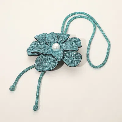 Fashnzfab Pearl Centered Bling Studded Flower Pointed Bolo Tie Necklace In Green