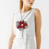 Fashnzfab Pearl Centered Bling Studded Flower Pointed Bolo Tie Necklace In White