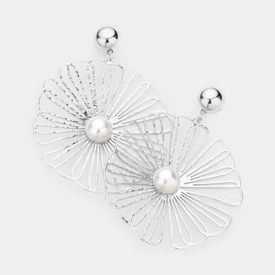 Fashnzfab Pearl Centered Brass Metal Flower Dangle Earrings In Multi
