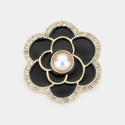 Fashnzfab Pearl Centered Camellia Flower Pin Brooch In Brown