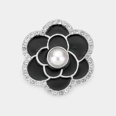 Fashnzfab Pearl Centered Camellia Flower Pin Brooch In Multi