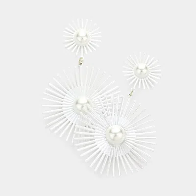 Fashnzfab Pearl Centered Colored Abstract Dangle Earrings - White