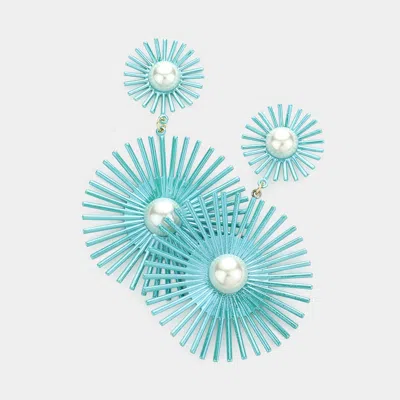 Fashnzfab Pearl Centered Colored Abstract Dangle Earrings In Blue