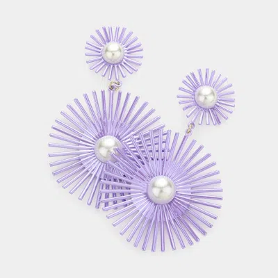Fashnzfab Pearl Centered Colored Abstract Dangle Earrings In Purple