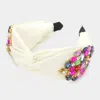 Fashnzfab Pearl Centered Flower Multi Stone Embellished Twisted Headband In Multi