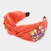 Fashnzfab Pearl Centered Flower Multi Stone Embellished Twisted Headband In Orange