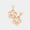 Fashnzfab Pearl Centered Glitter Clear Lucite Flower Dangle Earrings - Gold In Gold
