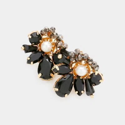 Fashnzfab Pearl Centered Multi Stone Bead Cluster Stud Earrings In Black