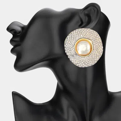 Fashnzfab Pearl Centered Rhinestone Embellished Earrings In Multi