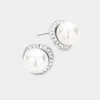 Fashnzfab Pearl Centered Rhinestone Pave Simple Stud Earrings In Multi