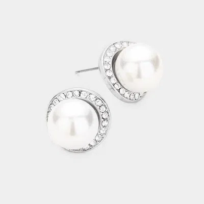 Fashnzfab Pearl Centered Rhinestone Pave Simple Stud Earrings In Multi