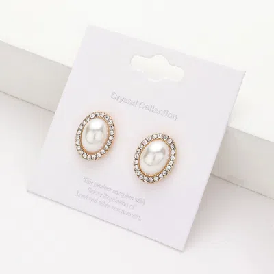 Fashnzfab Pearl Centered Rhinestone Trimmed Stud Earrings In Multi