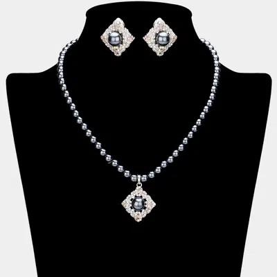 Fashnzfab Pearl Centered Stone Paved Pendant Pointed Necklace In Red