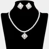 Fashnzfab Pearl Centered Stone Paved Pendant Pointed Necklace In Multi
