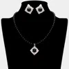 Fashnzfab Pearl Centered Stone Paved Pendant Pointed Necklace In Black