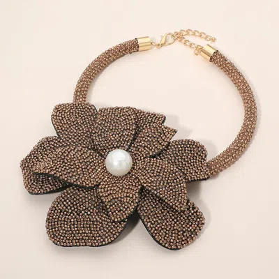 Fashnzfab Pearl Centered Stone Paved Pendant Pointed Necklace In Multi