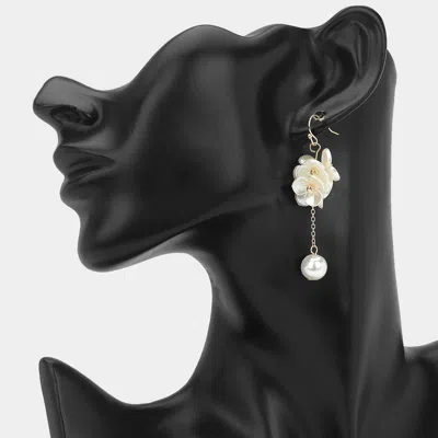 Fashnzfab Pearl Charm Chain Detail Floral Drop Earrings In Brown