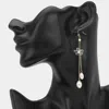 Fashnzfab Pearl Charm Floral Chain Drop Earrings In Silver